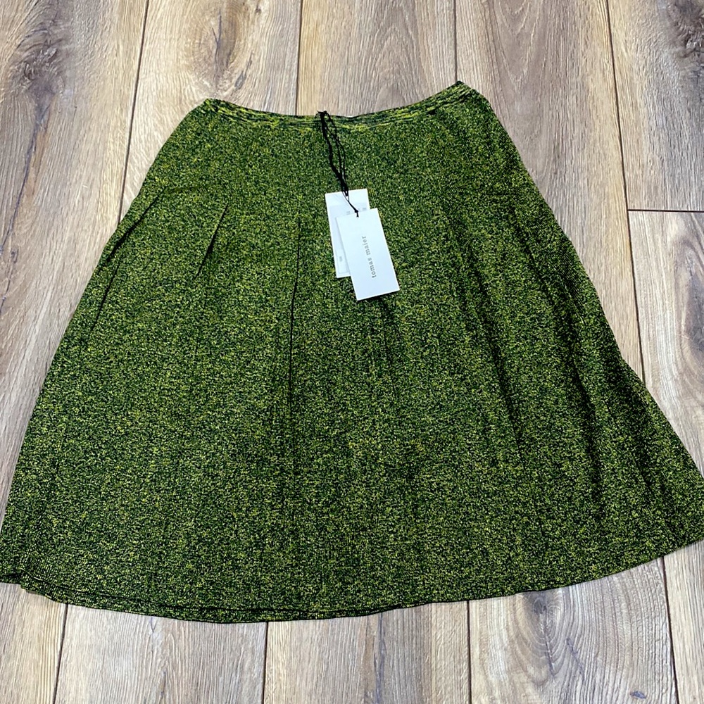 NWT TOMAS MAIER Designer Green Gold Pleated Skirt Sz 2